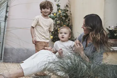 Family sitting outside