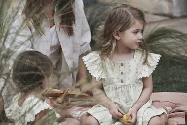 Family sitting on blanket