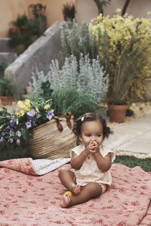 Baby sitting on blanket